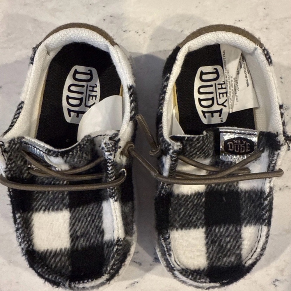 Hey Dude Kids Black and White Plaid Moccasins
